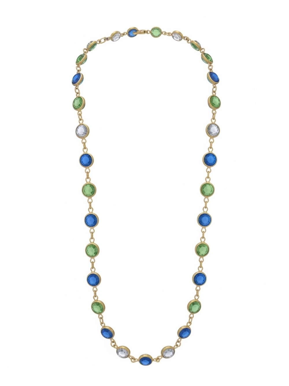 Monet Gold-Tone Long Necklace with Blue, Green & White Glass Stones